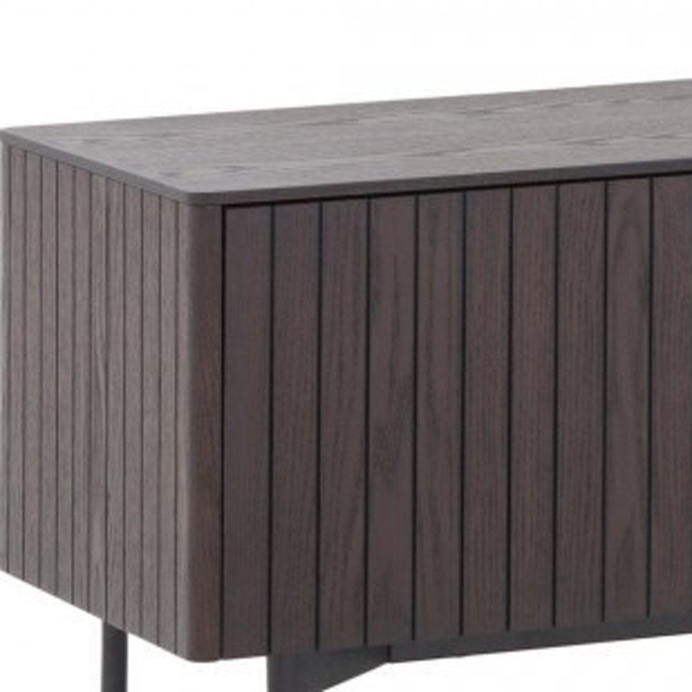 63" Dark Brown And Black Wood And Metal Open and Enclosed Storage TV Stand