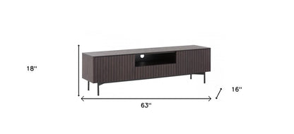 63" Dark Brown And Black Wood And Metal Open and Enclosed Storage TV Stand