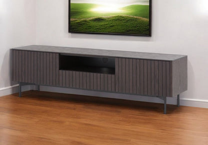 63" Dark Brown And Black Wood And Metal Open and Enclosed Storage TV Stand