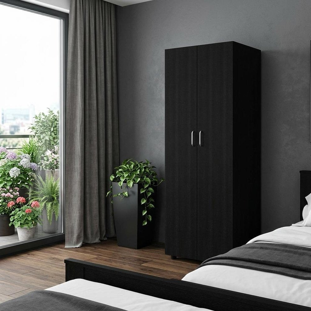 71" Black Wood Two Door Combo Dresser