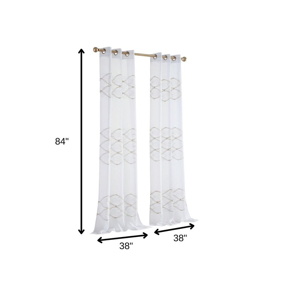 Set of Two 84"  Gold Wave Embroidered Window Panels