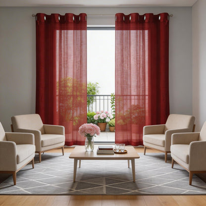 Set of Two 84"  Red Solid Modern Window Panels