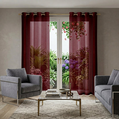 Set of Two 84"  Burgundy Solid Modern Window Panels