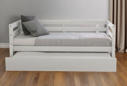 White Wood Twin Bed Frame with Trundle
