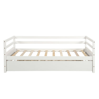 White Wood Twin Bed Frame with Trundle