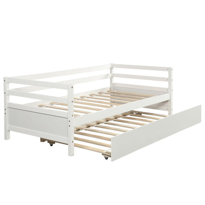 White Wood Twin Bed Frame with Trundle