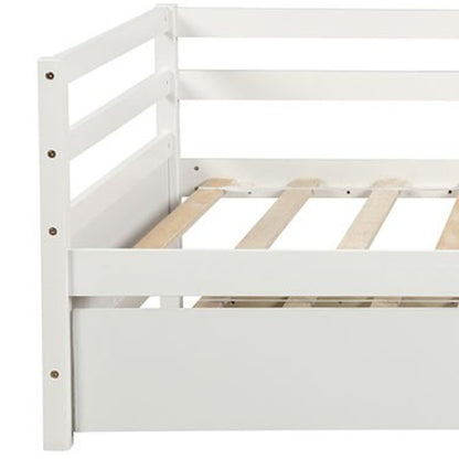 White Wood Twin Bed Frame with Trundle