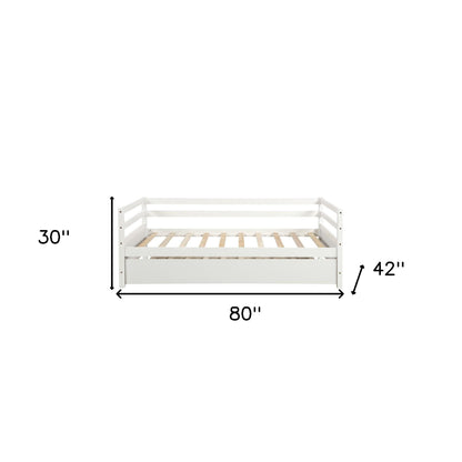 White Wood Twin Bed Frame with Trundle