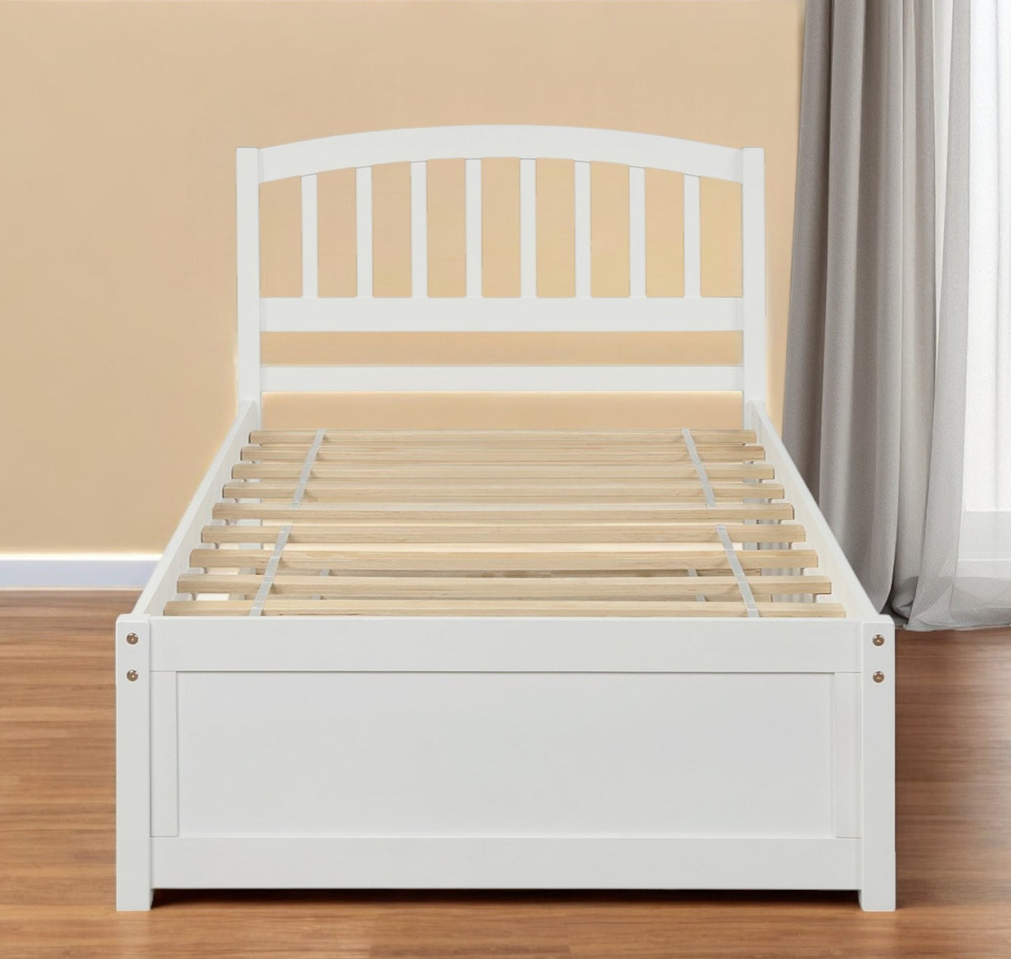 White Wood Twin Bed Frame with Trundle