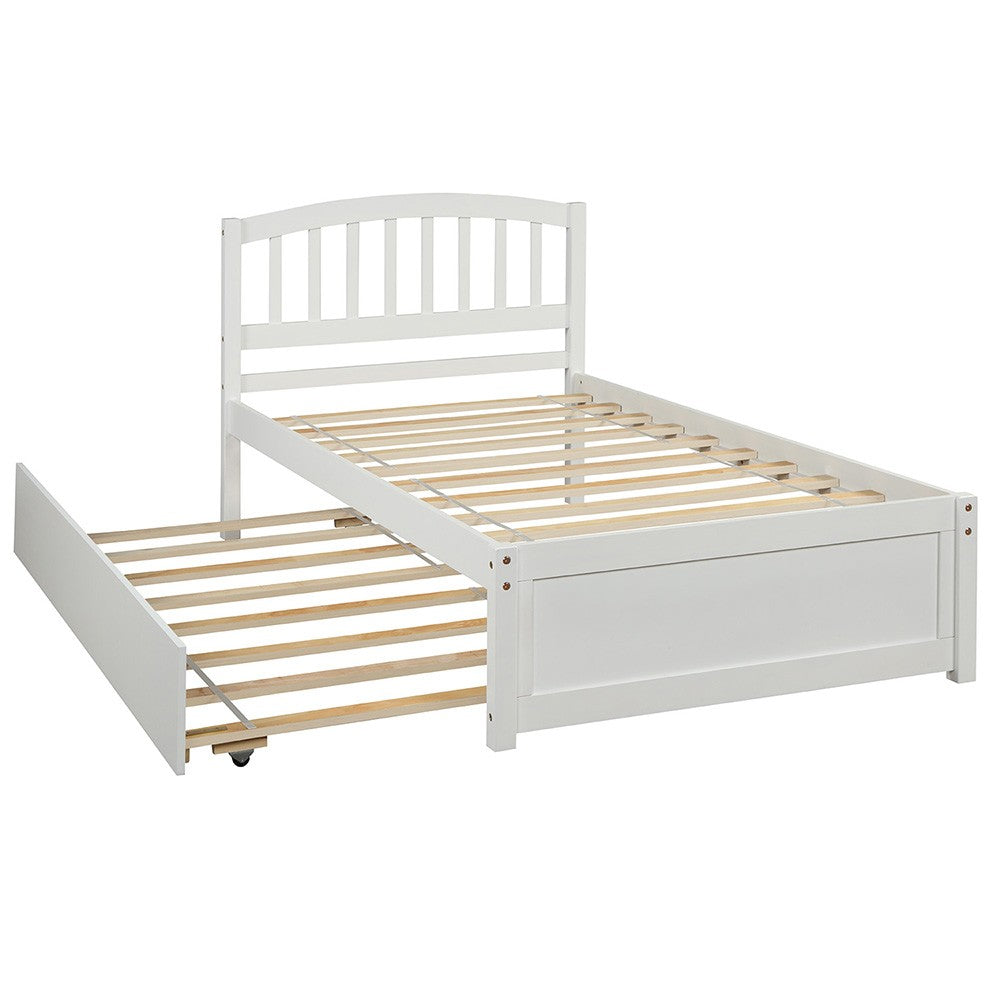 White Wood Twin Bed Frame with Trundle
