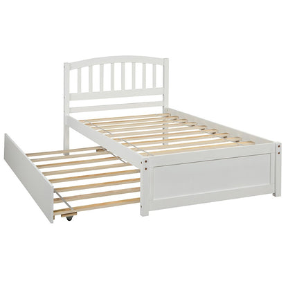 White Wood Twin Bed Frame with Trundle