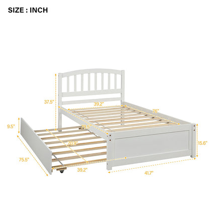 White Wood Twin Bed Frame with Trundle
