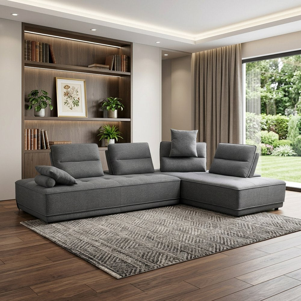 Gray Fabric L Shaped Two Piece Sofa and Chaise Sectional