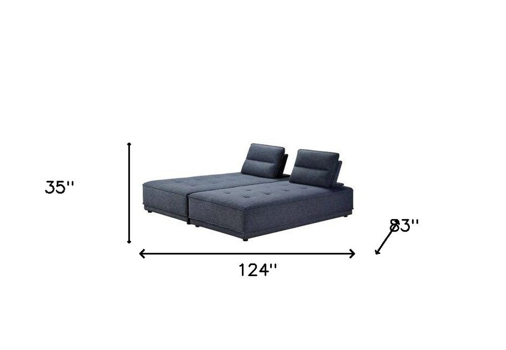 Blue 100% Polyester Stationary L Shaped Two Piece Sofa And Chaise