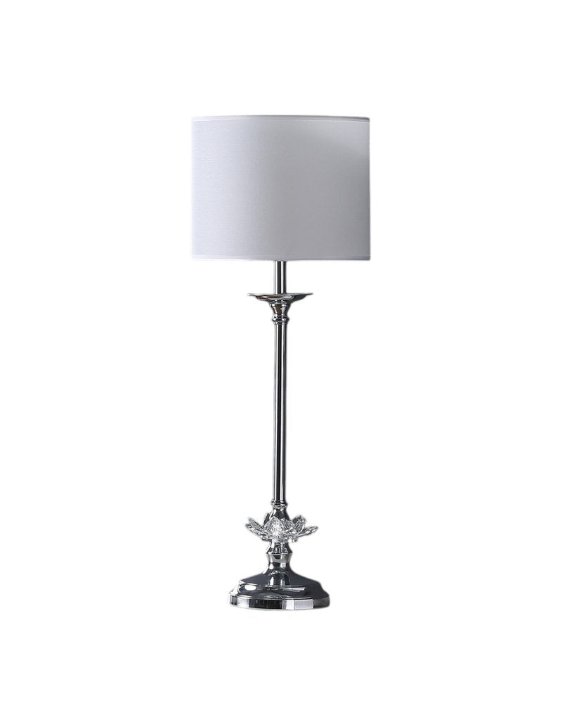 26" Silver Metal And Faux Crystal Table Lamp With White Cylinder Shade