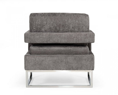 34" Dark Gray And Silver Fabric Arm Chair