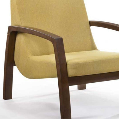 26" Yellow And Brown Linen Arm Chair