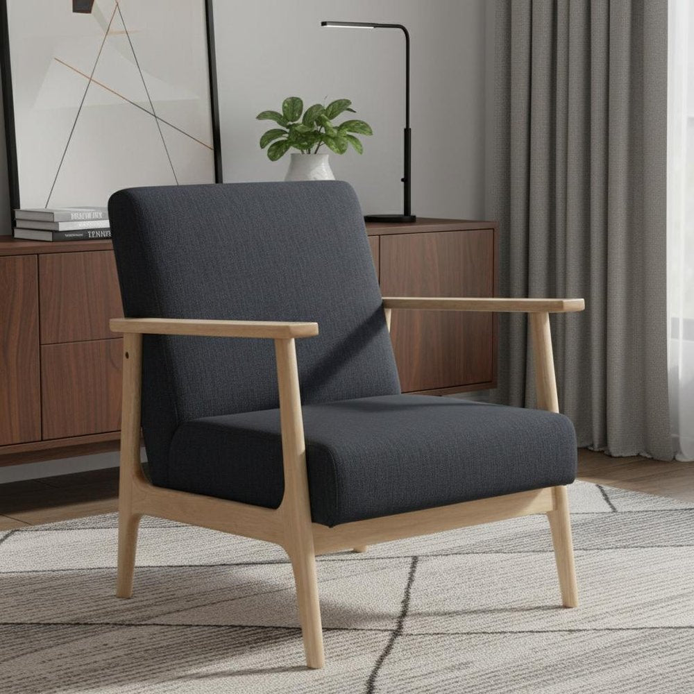 24" Black And Brown Upholstered Arm Chair