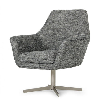 32" Dark Slate Gray And Gray And Silver Upholstered Geometric Swivel Arm Chair