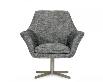 32" Dark Slate Gray And Gray And Silver Upholstered Geometric Swivel Arm Chair