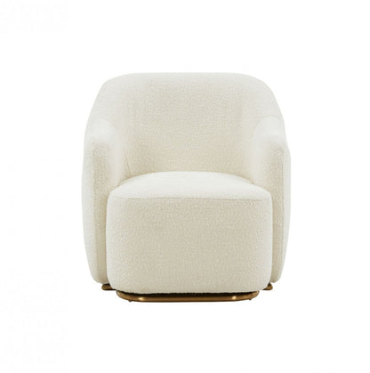 30" Off White And Gold Upholstered Swivel Arm Chair