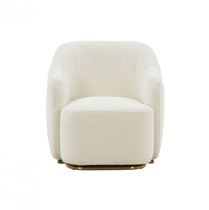 30" Off White And Gold Upholstered Swivel Arm Chair