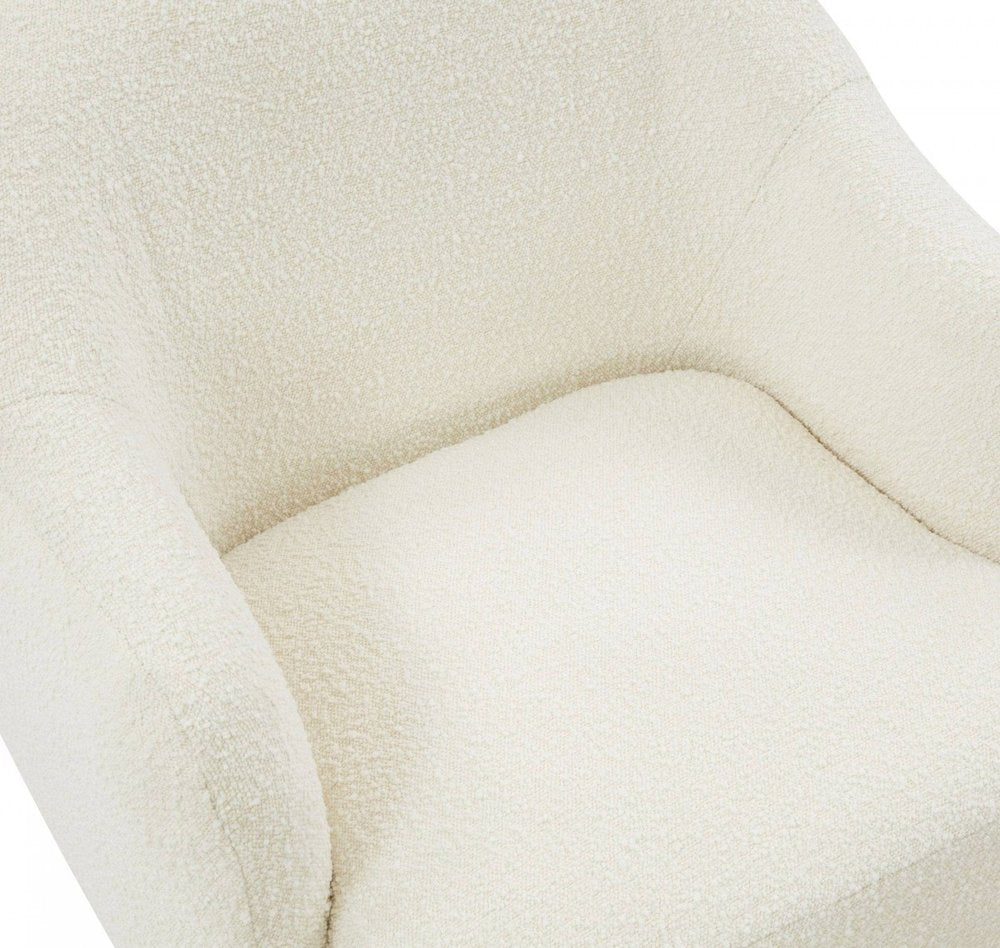30" Off White And Gold Upholstered Swivel Arm Chair