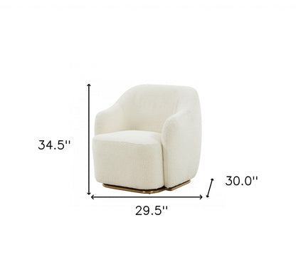 30" Off White And Gold Upholstered Swivel Arm Chair