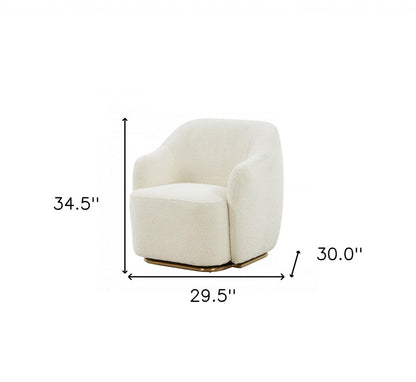 30" Off White And Gold Upholstered Swivel Arm Chair