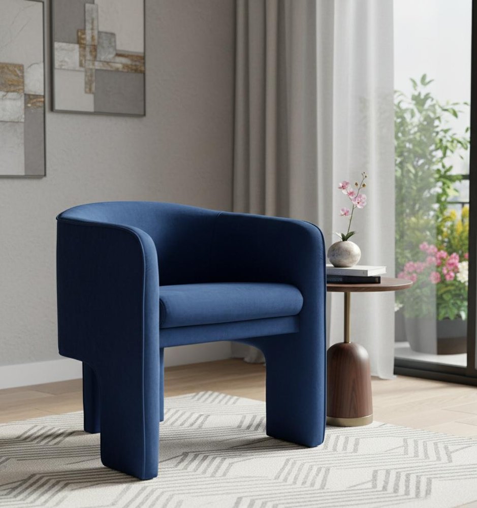 24" Blue Velvet Barrel Chair