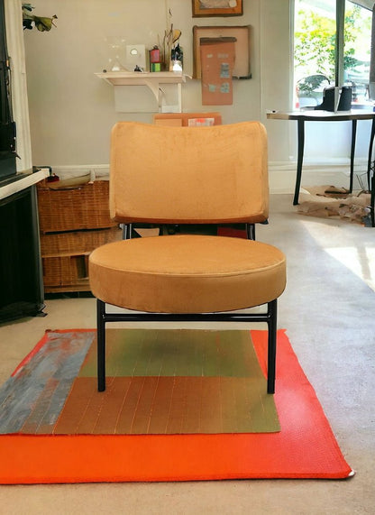 28" Orange And Black Upholstered Barrel Chair
