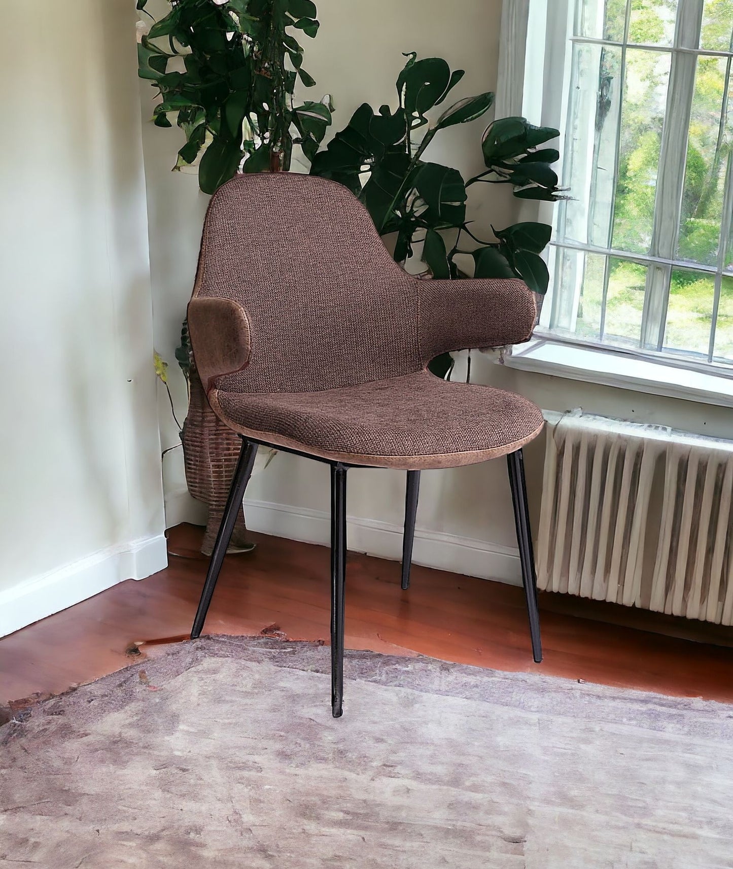 23" Brown And Black Upholstered Arm Chair