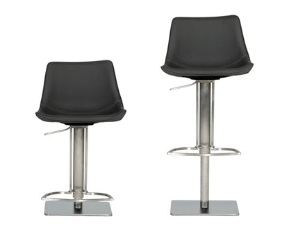 29" Gray And Silver Faux Leather And Stainless Steel Swivel Low Back Bar Height Bar Chair