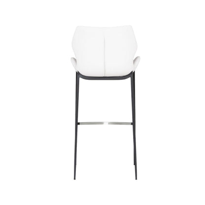 Set of Two 30" White And Black Faux Leather And Steel Low Back Bar Height Bar Chairs