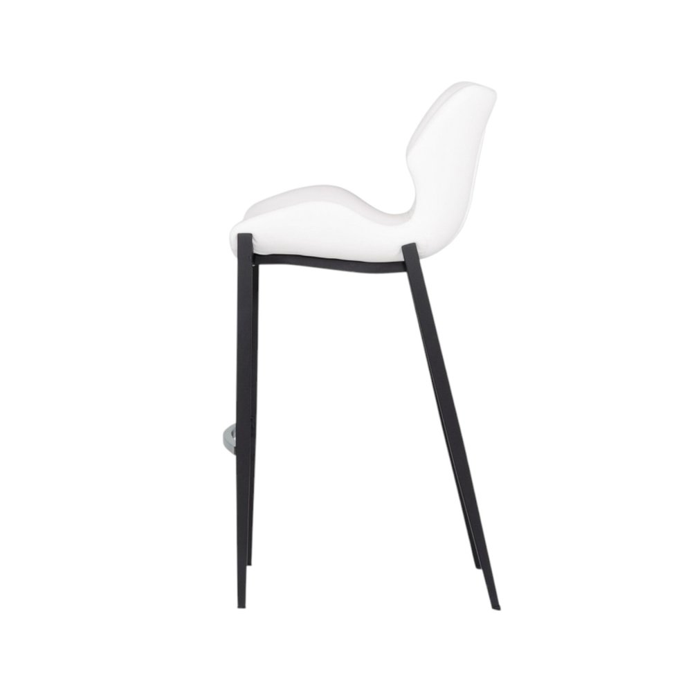 Set of Two 30" White And Black Faux Leather And Steel Low Back Bar Height Bar Chairs