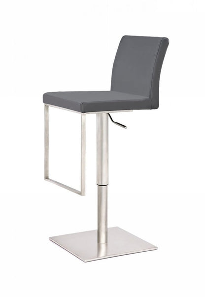 Gray And Silver Faux Leather And Faux Leather And Steel Low Back Adjustable Height Swivel Bar Chair