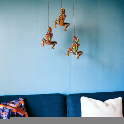 Set of Three Rainbow People Resin Climbing Man Hanging Dimensional Sculpture