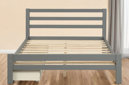 Gray Wood Full With Two Drawers Bed Frame