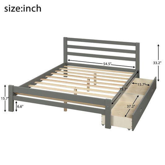 Gray Wood Full With Two Drawers Bed Frame