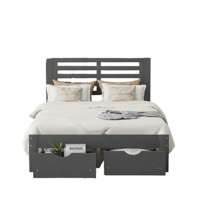 Gray Wood Full With Two Drawers Bed Frame