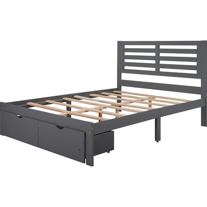 Gray Wood Full With Two Drawers Bed Frame