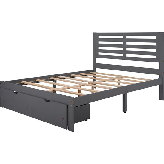 Gray Wood Full With Two Drawers Bed Frame