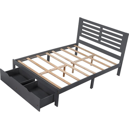 Gray Wood Full With Two Drawers Bed Frame