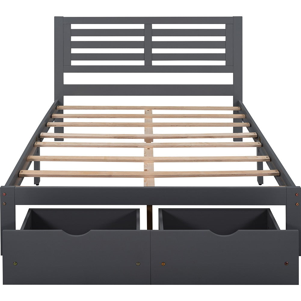 Gray Wood Full With Two Drawers Bed Frame