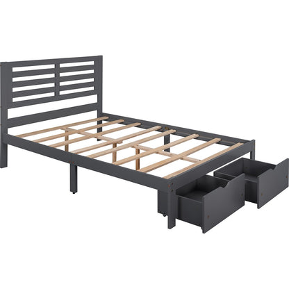 Gray Wood Full With Two Drawers Bed Frame