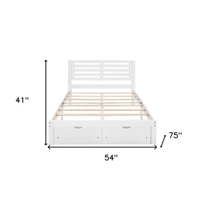 White Wood Full With Two Drawers Bed Frame