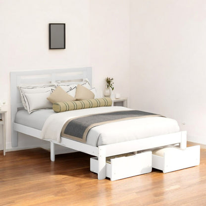 White Wood Full With Two Drawers Bed Frame