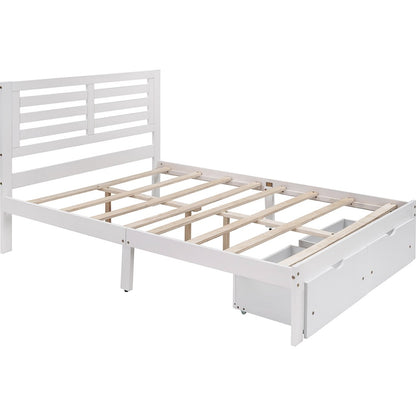 White Wood Full With Two Drawers Bed Frame