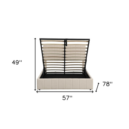 Beige Ribbed Texture Linen Blend Full Bed Frame