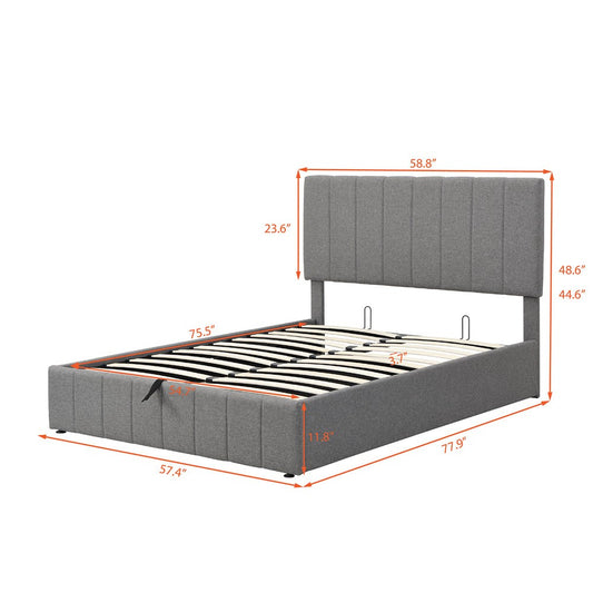Gray Ribbed Texture Linen Blend Full Bed Frame